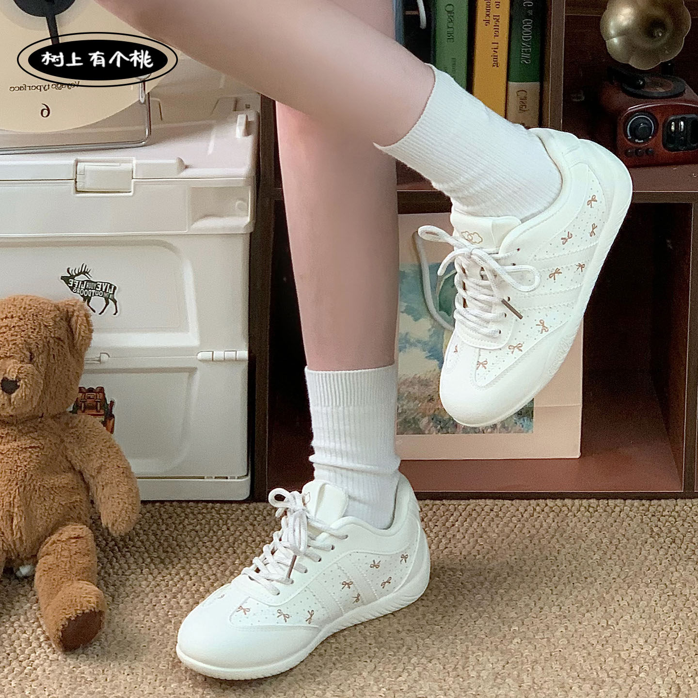 树上有个桃厚底德训鞋女2026春季新款百搭运动休闲鞋蝴蝶结小白鞋,女鞋,德训鞋,淘宝优惠券,粉丝福利购,淘宝优惠卷