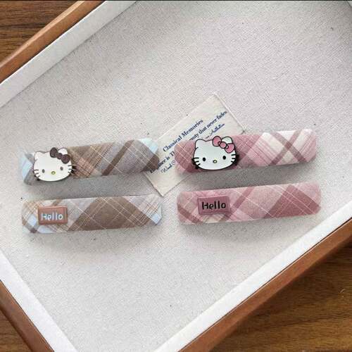 韩系甜美Kt猫格纹布蝴蝶结发夹