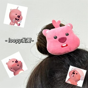 韩国Loopy小海狸网红露比毛绒立体公仔发圈少女心可爱卡通头绳饰