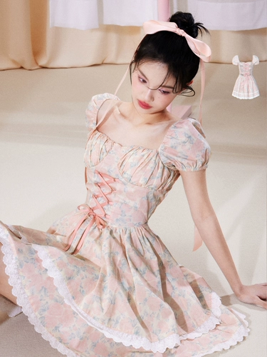 Оригинальный дизайнерский розовый наряд маленькой принцессы, платье с бантиком, в цветочек