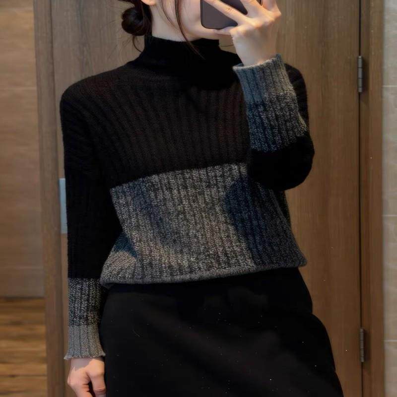 牛X货 巨炸裂黑色高领拼色毛衣女秋冬设计感加厚坑条针织衫上衣,女士内衣/男士内衣/家居服,吊带/背心/T恤/打底/肌底衣,淘宝优惠券,粉丝福利购,淘宝优惠卷