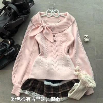 甜美少女学院风粉色毛衣女秋冬季套头修身收腰针织可爱时尚上衣潮