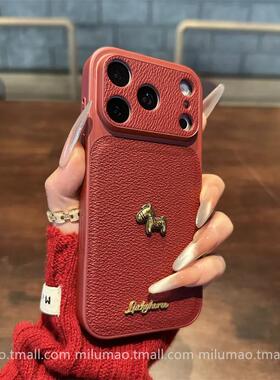 ins新年红荔枝纹立体小马适用iPhone17pro苹果15手机保护壳16ProMax新款12高级感13男女14情侣15plus防摔ProM
