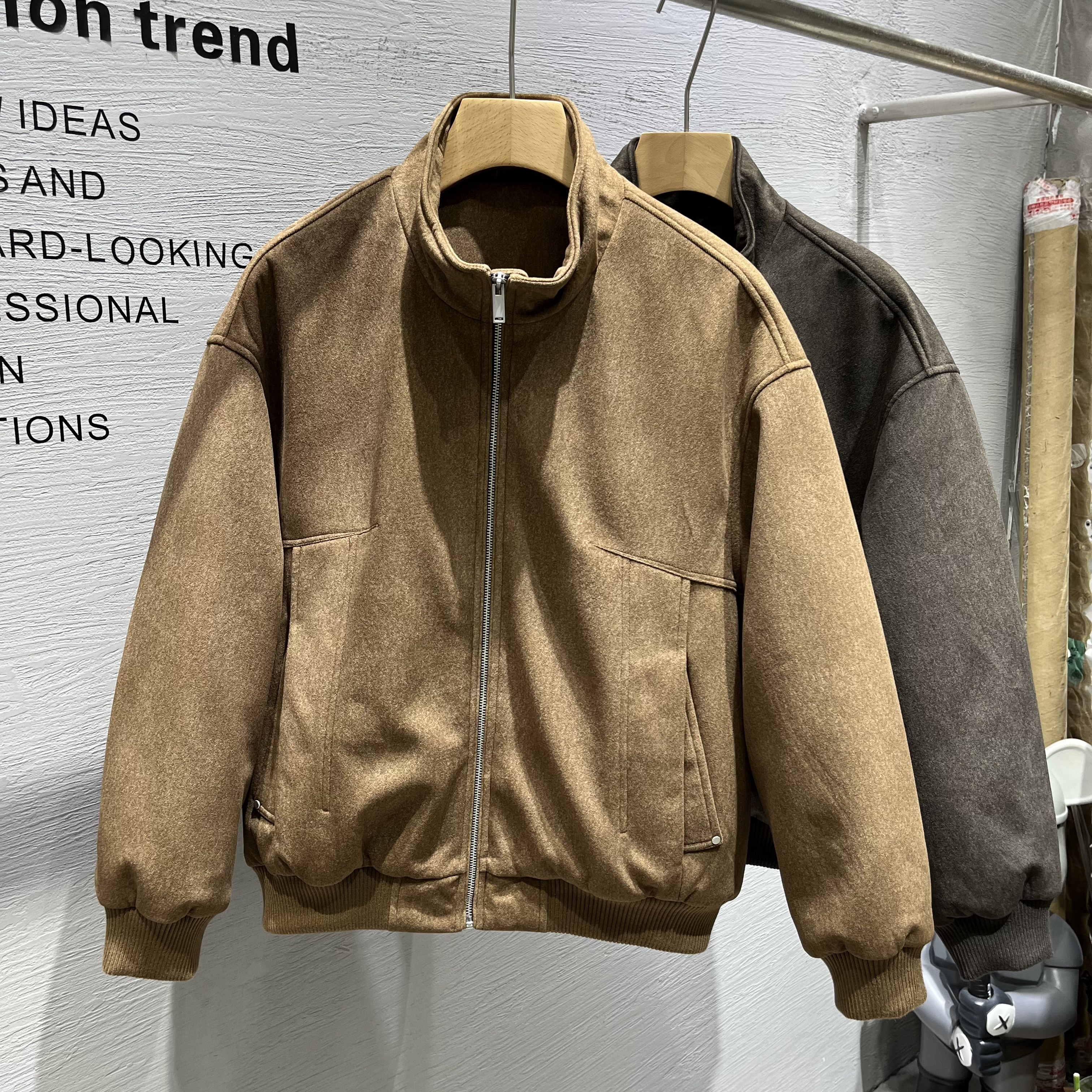 美式复古立领PU磨砂皮羽绒服男士百搭宽松痞帅上衣外套潮加厚保暖