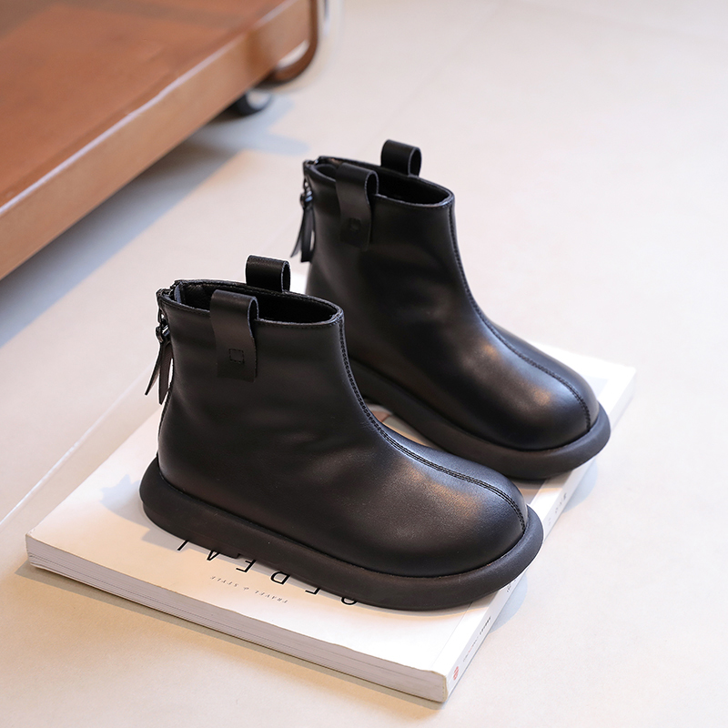 真皮女童靴子儿童短靴二棉加绒鞋