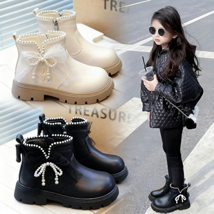 真皮女童靴子加绒二棉鞋2025秋冬季新款儿童中大童公主短靴马丁靴