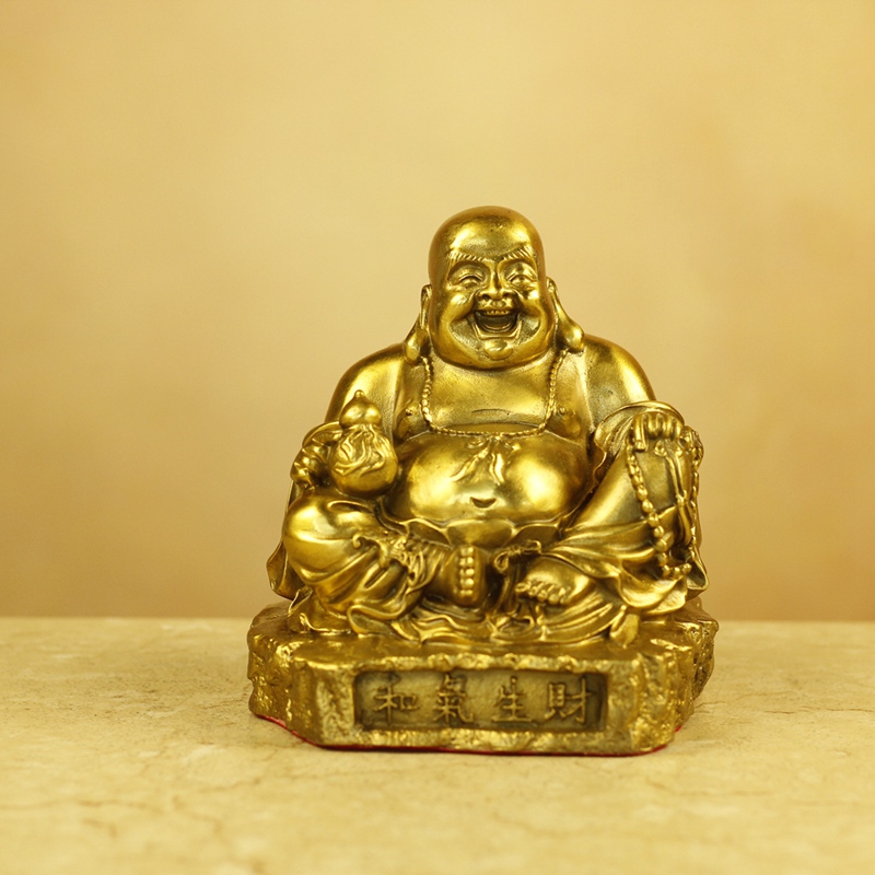 久鉴 铜弥勒佛摆件 笑佛 大肚佛 坐莲弥勒佛居家办公装饰桌面佛像