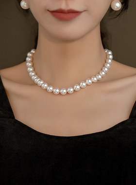 【秋冬特惠】经典法式正圆施家珍珠项链ins倪妮同款复古港风轻奢