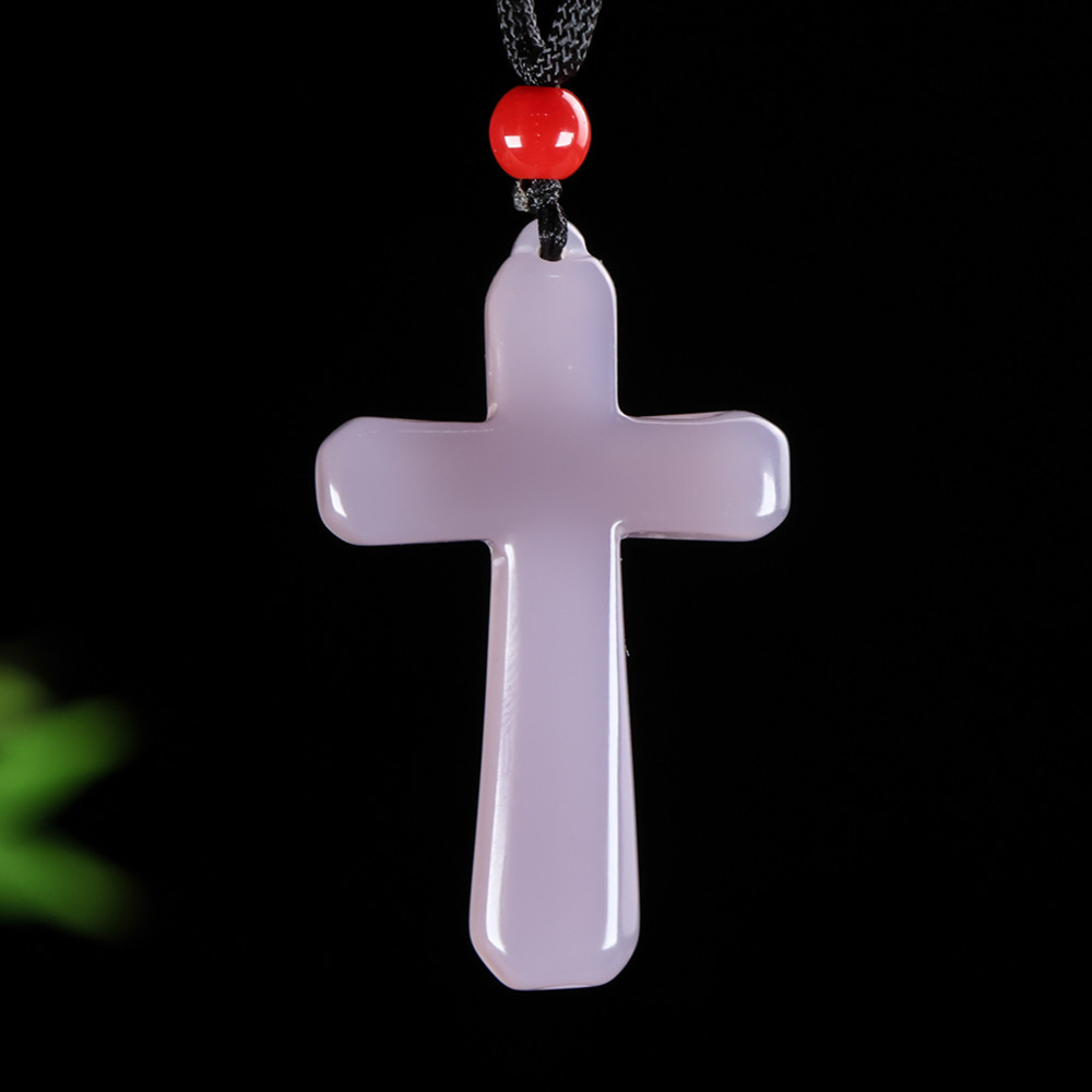 天然和田玉紫罗兰玉石十字架吊坠男女款十字架项链挂坠新疆