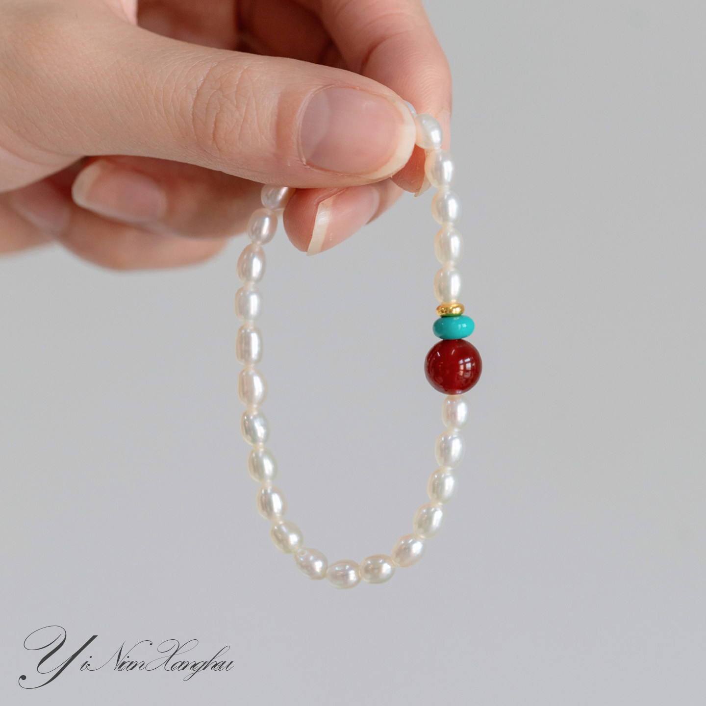 】极光无螺纹天然淡水粉紫珍珠手链女南红玛瑙手工串珠新款