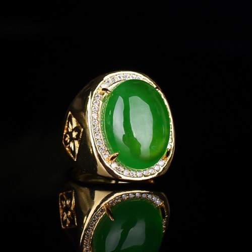 缅甸天然A货翡翠玉石925银镶嵌戒指翡翠蛋面戒指活口指环 戒指