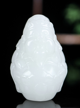 天然和田玉白玉籽料财神挂件手把件精雕羊脂玉财神爷把玩件