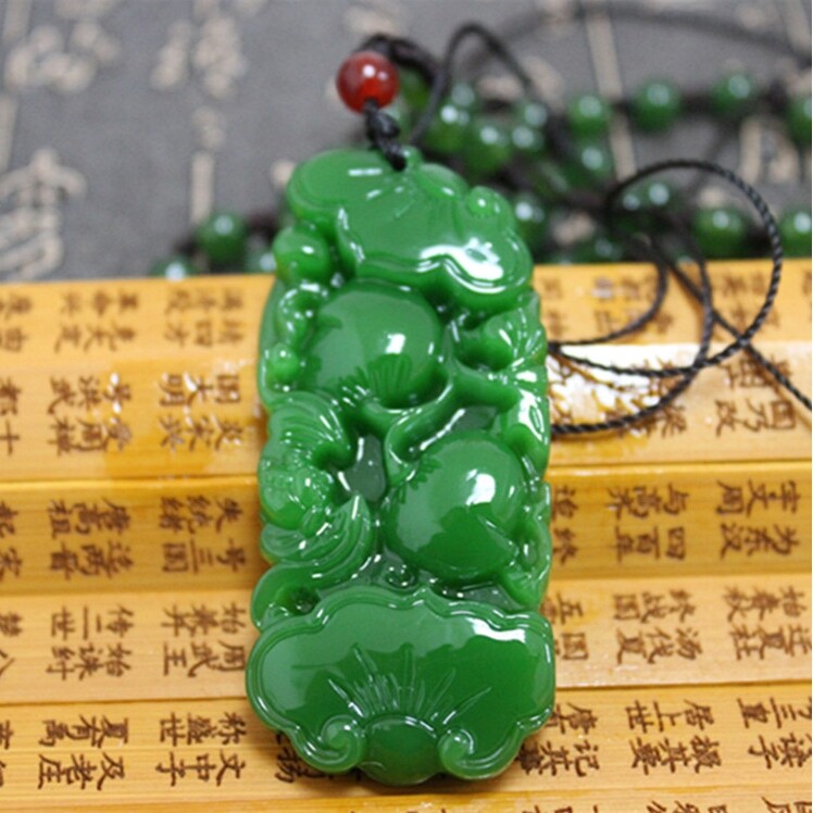 新疆和田玉碧玉福寿如意雕刻挂件手把件菠菜绿如意吊坠男女玉项链
