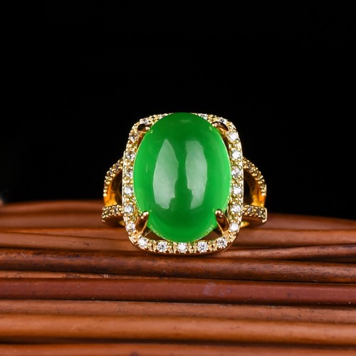 缅甸天然A货翡翠玉石925银镶嵌女款时尚戒指翡翠蛋面活口指环戒指