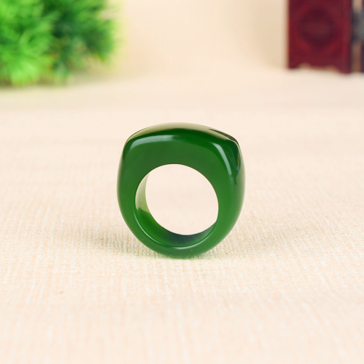 天然新疆和田玉碧玉马鞍面戒指原矿满绿扳指指环男女款戒指指环