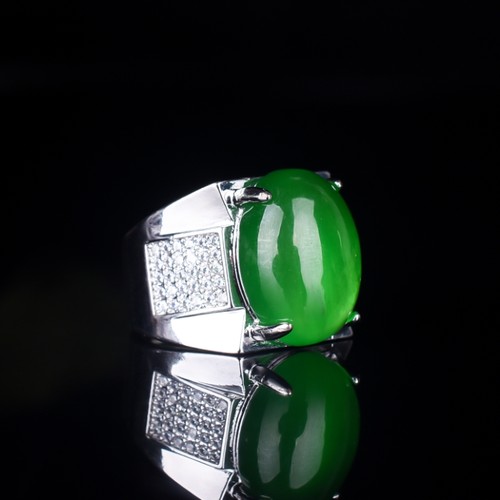 缅甸天然A货翡翠925银镶嵌戒指翡翠蛋面活口戒指戒指指环戒指