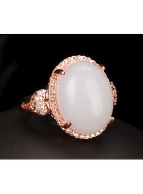 新疆和田玉女款戒指镶玉戒指白玉简约时尚活口玉戒指