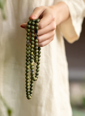 【秋冬特惠】绿檀木佛珠108颗手串檀香古风个性男女多圈手链国风