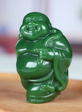 精雕新疆和田玉碧玉佛公挂件菠菜绿玉佛笑佛弥勒佛手把件小把件
