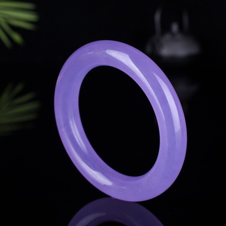 天然老坑缅甸翡翠手镯女款玉镯子翡翠紫罗兰色圆条手镯玉镯子