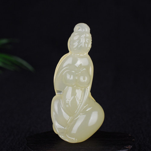 天然新疆和田玉玉美人手把件籽料和田青白玉手把件挂件手玩件