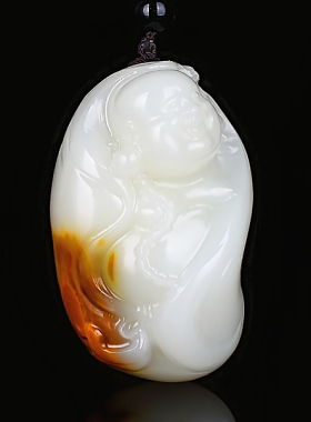 天然和田玉籽料白玉佛公玉佛把玩件羊脂玉弥勒佛手把件玉石摆件