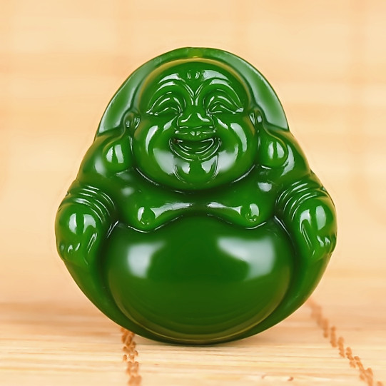 天然和田玉碧玉弥勒佛吊坠菠菜绿碧玉笑佛大肚佛项链挂坠玉石佛公