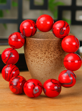 天然玉石手链新疆和田玉鸡血玉圆珠手链手串男女款玉石手排手镯