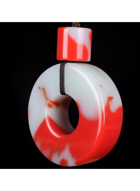 天然鸡血石平安扣手把件 大号平安环和田玉金丝玉车挂手把件