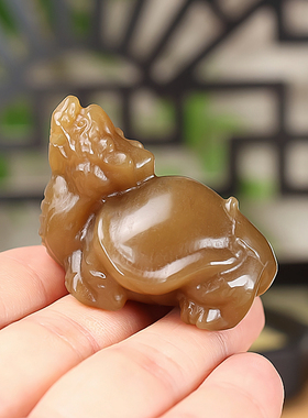 天然新疆和田玉糖玉龙龟手把件精雕且末糖料玉石长寿龟把玩件挂件