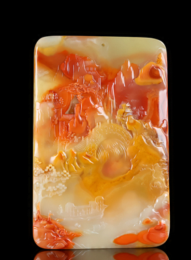 天然和田玉籽料山水玉牌手把件招财山水牌把玩件平安挂件新疆玉器