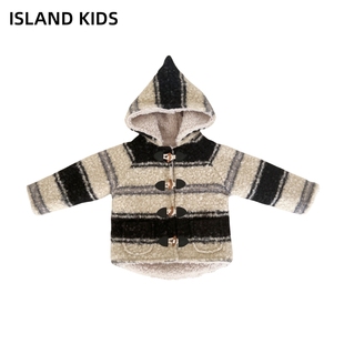 island秋冬女童羊羔毛外套大衣尖尖帽宝宝冬季牛角扣保暖儿童棉服