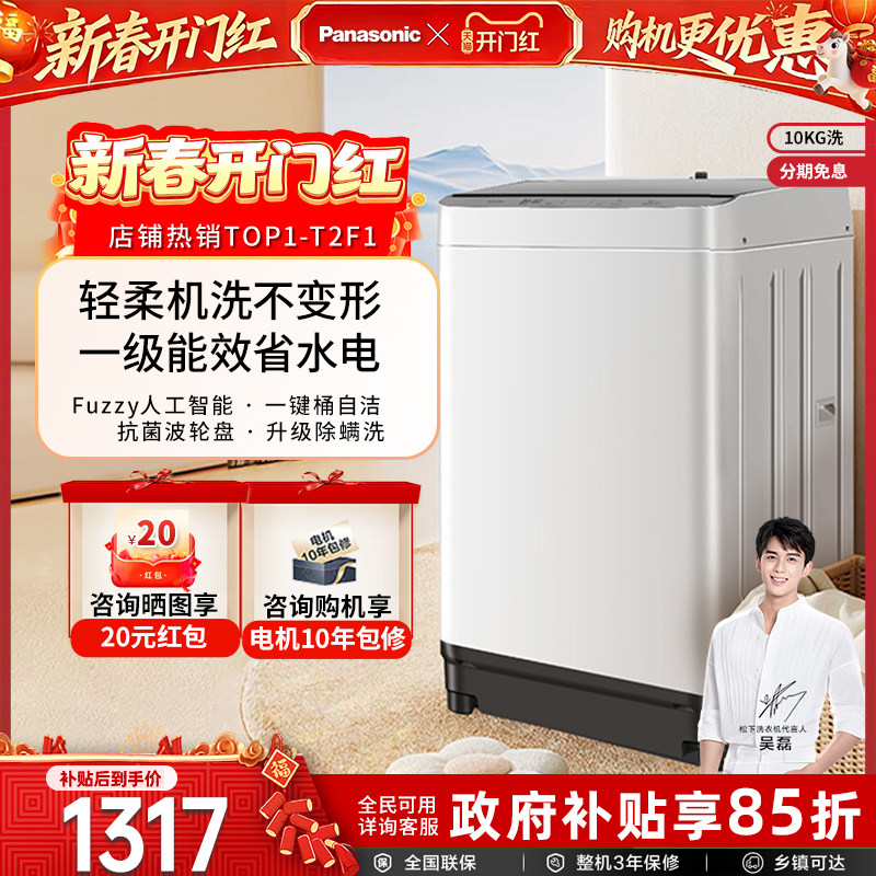 松下波轮洗衣机全自动家用8/10公斤除螨抗菌爱妻号一级能效T2F1