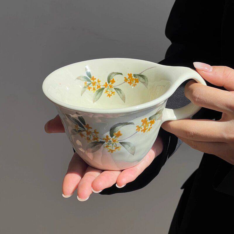 MOMO简约黄金桂花手绘陶瓷杯碟