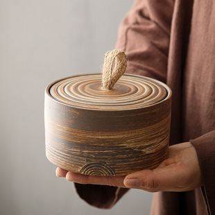 陶瓷储物罐日式 MOMO HOME家居茶叶罐 粗陶存茶罐复古密封茶仓