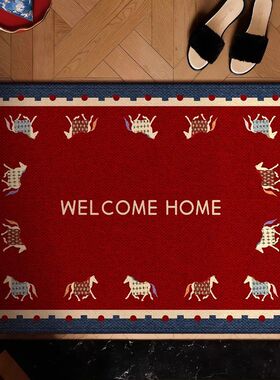 MOMO高级感入户门地垫复古玄关家用2026新款马年防滑进门脚垫红色