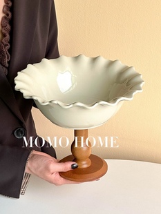 HOME家居花瓣边高脚水果盘水果碗客厅实木家用茶几干果盘 MOMO