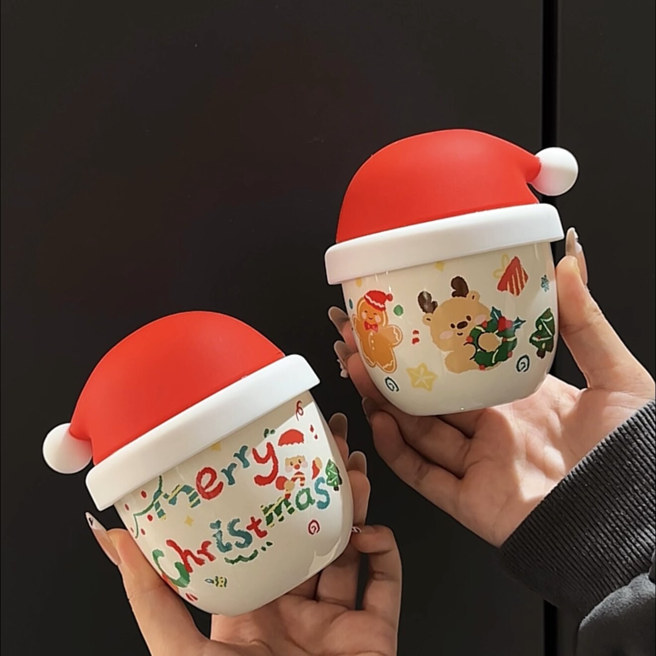 MOMO圣诞陶瓷咖啡杯带盖子个性办公室水杯高颜值超好看的设计感手