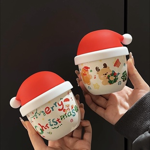 MOMO圣诞陶瓷咖啡杯带盖子个性办公室水杯高颜值超好看的设计感手