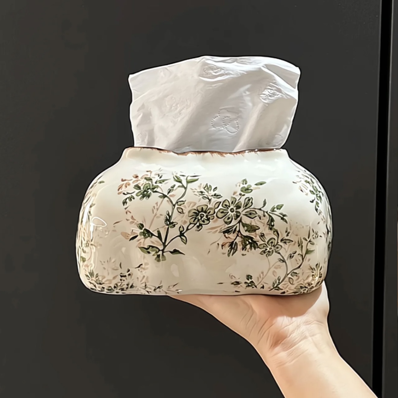 MOMO田园风清新繁花陶瓷抽纸盒纸巾盒装饰家用客厅餐巾纸抽盒