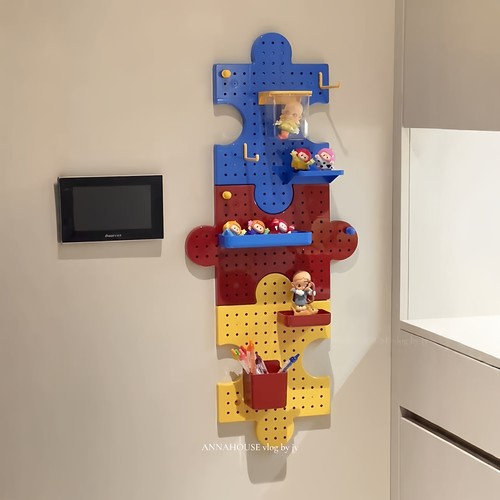 MOMO多巴胺拼图洞洞板置物架家用入户门玄关布置收纳架创意盲盒展