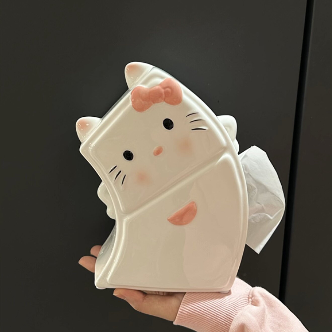 MOMO可爱HelloKitty纸巾盒创意可爱陶瓷纸抽盒猫咪装饰摆件LYY