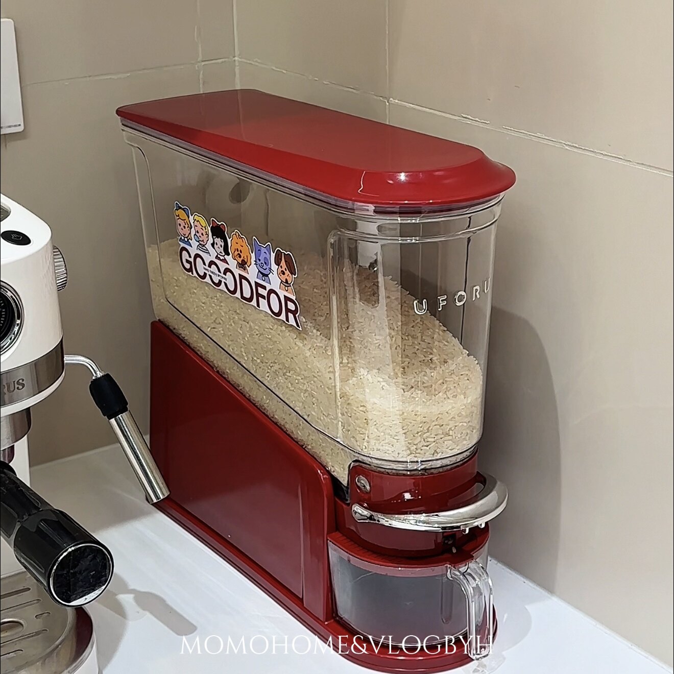 MOMO按压米桶20斤装家用食品级防虫防潮密封窄边米缸厨房夹缝PH