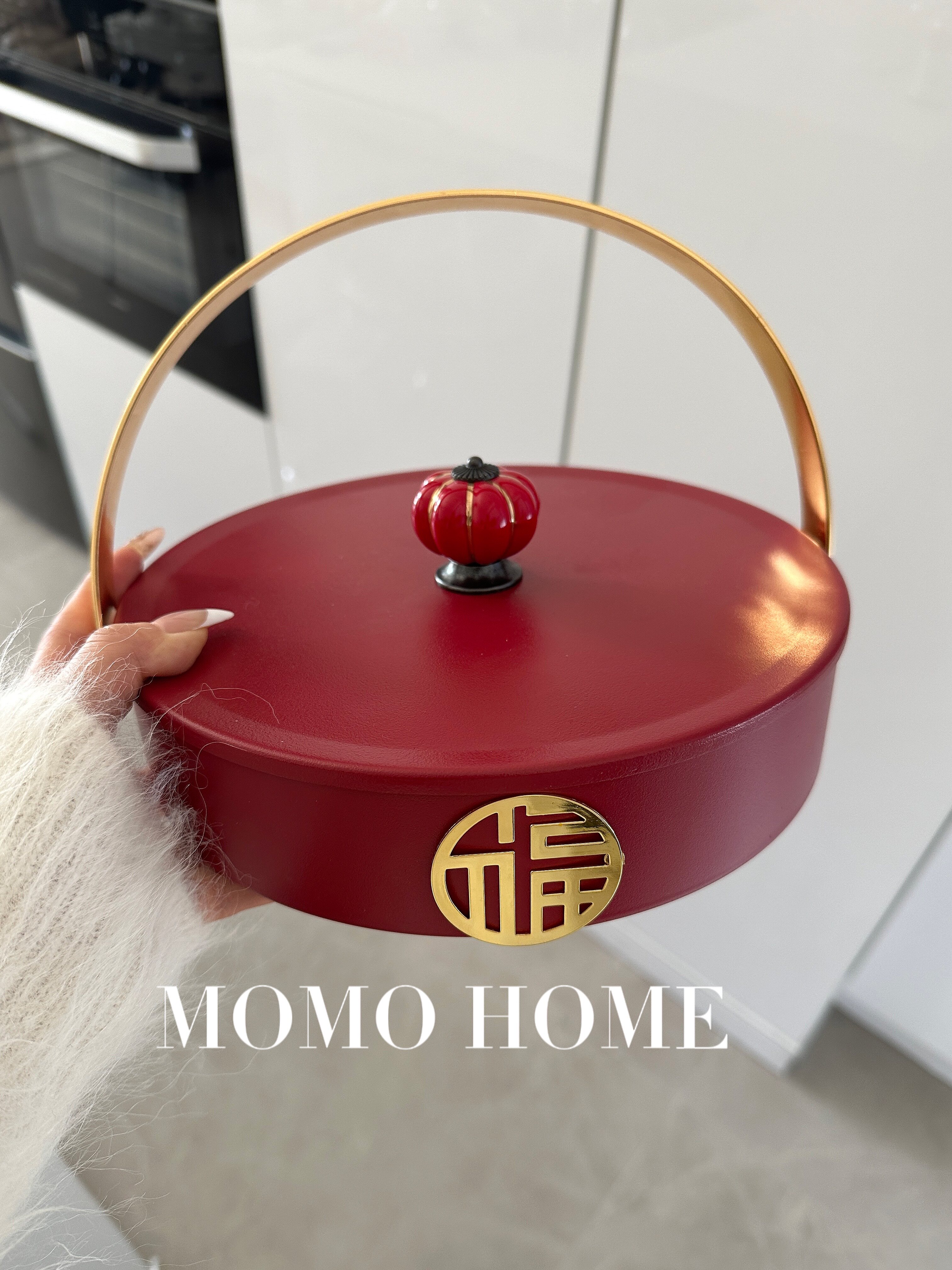MOMO HOME家居复古中式轻奢果盘分格带盖客厅家用干果盘