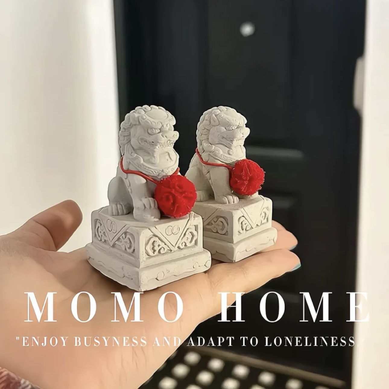 MOMO HOME家居镇宅石狮子一对网红水泥桌面小摆件微缩看门神兽