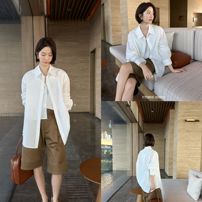 F.THREE三姐妹-春上新韩系简约假两件气质宽松长袖衬衫16371