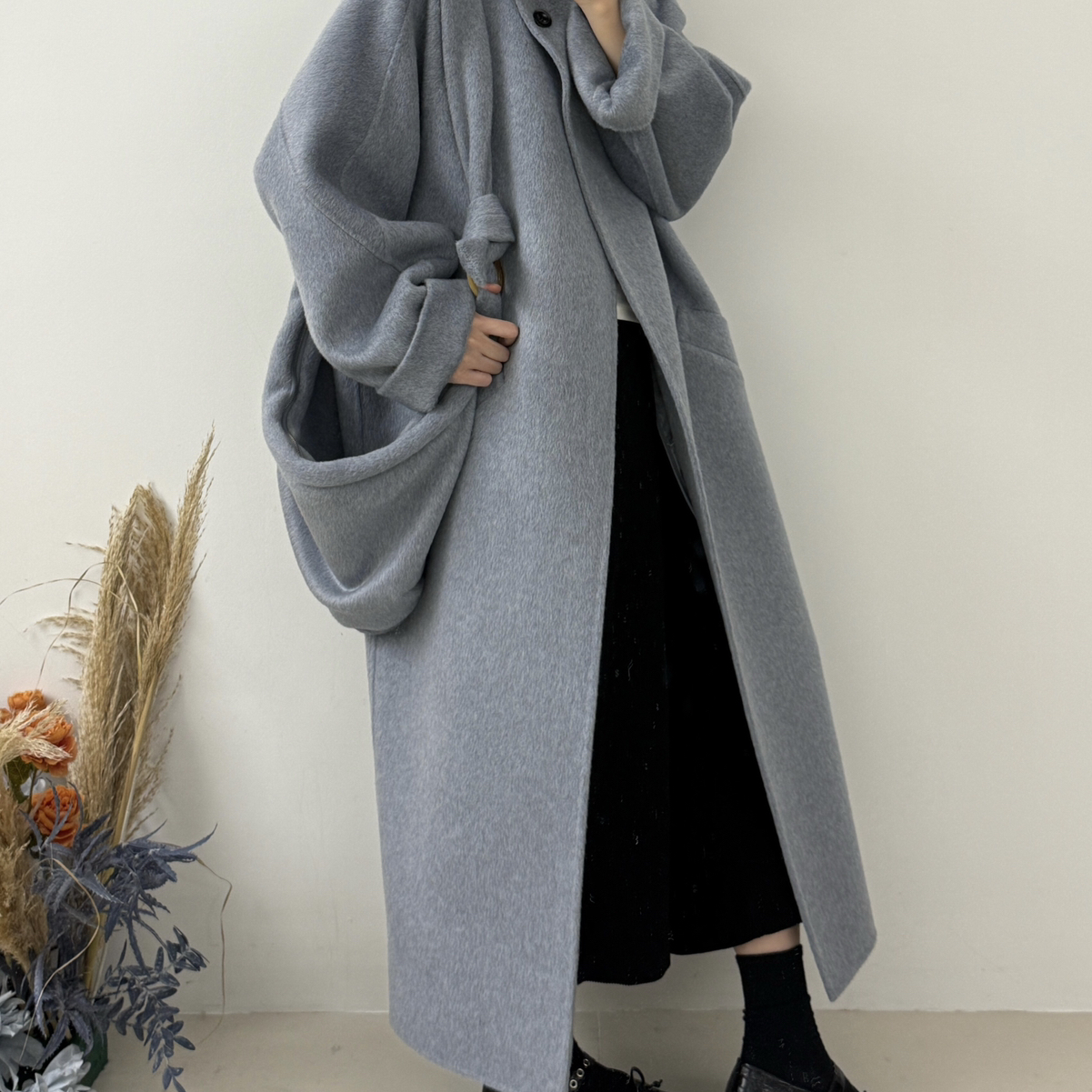 BEE BEE -设计师款宽松阔版羊毛外套(配包包)(含100羊毛)102023