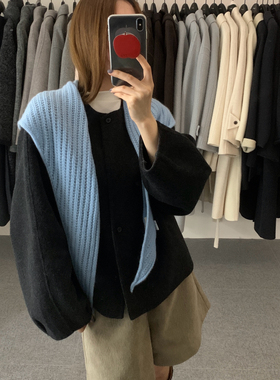 odle面条家-百搭圆领单排扣羊毛外套(配披肩)（含100羊毛）N81052