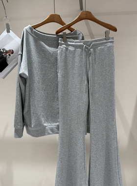 SK秋上新一字肩减龄宽松卫衣抽绳喇叭卫衣裤套装88667