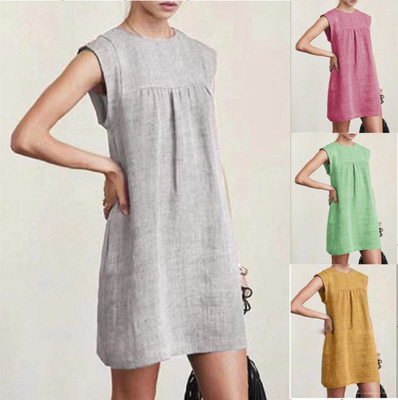 无袖圆领中腰连衣裙  Sleeveless round-neck mid-waist dress